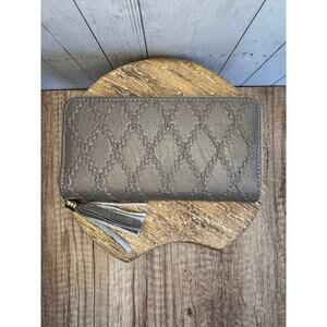 Gray Vegan Leather Wallet Criss Cross Pocket braid Purse Bag Wallet Fast Ship